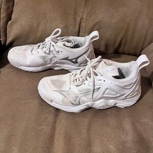 Mizuno White and Silver Running Sneakers (used during one volleyball season)